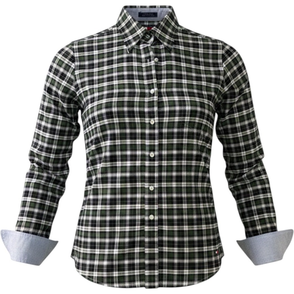 Tommy Hilfiger Womens Green Plaid‎ Button Down Shirt Cotton Long Sleeve Size 8